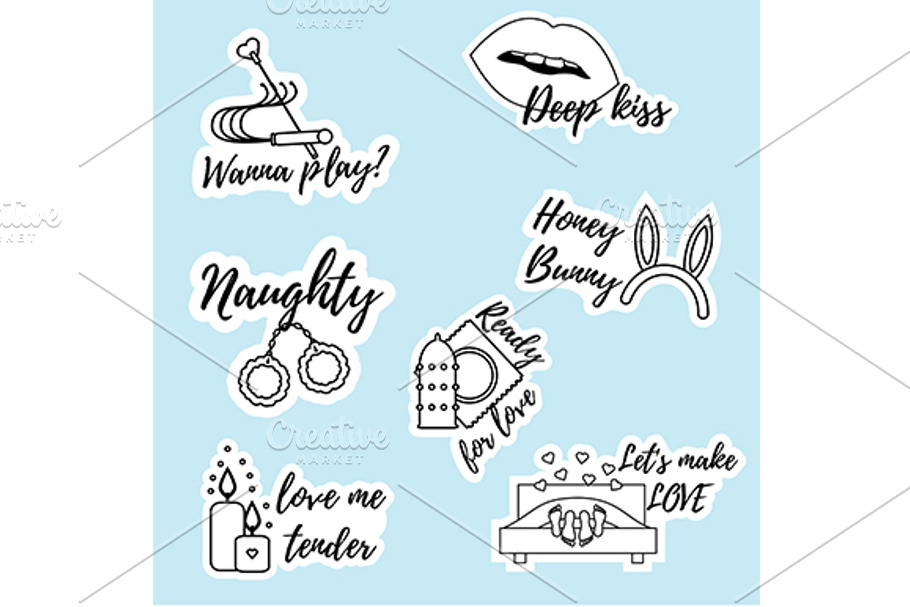 Romantic love playful stickers. eps