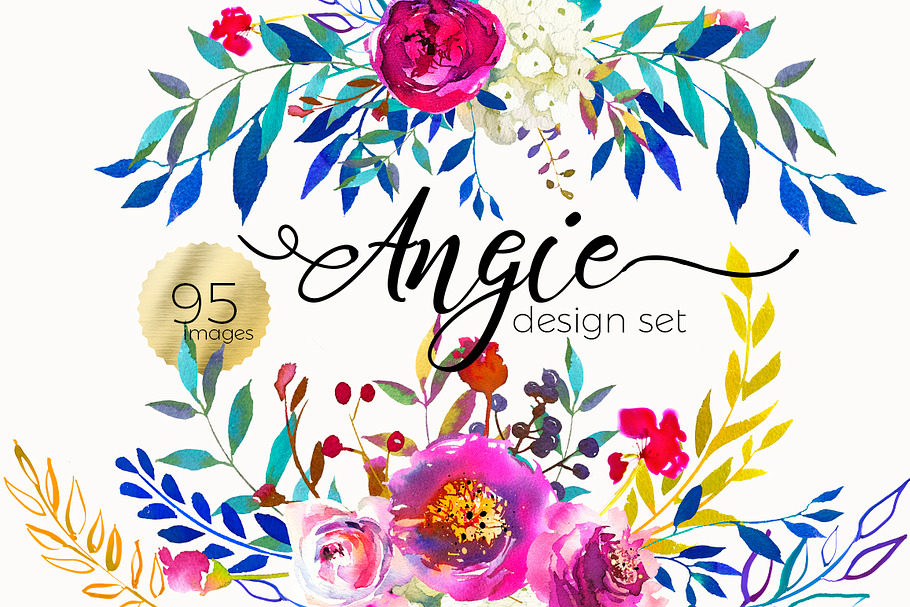 Indigo Pink Teal Watercolor Florals in Illustrations - product preview 8