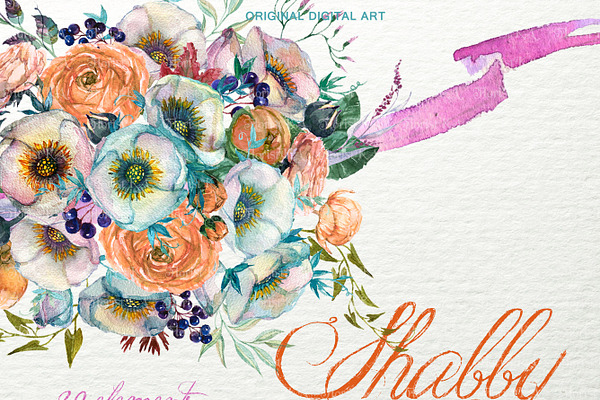 Shabby Floral Bouquet Clipart F-48