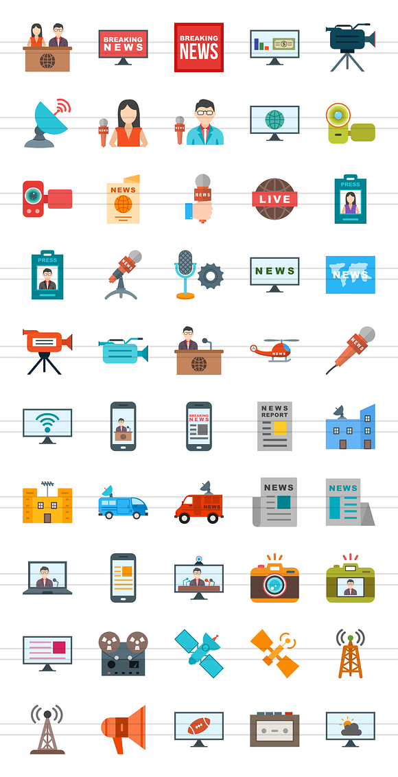 50 News&Media Flat Multicolor Icons in Graphics - product preview 1
