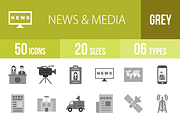 50 News & Media Greyscale Icons