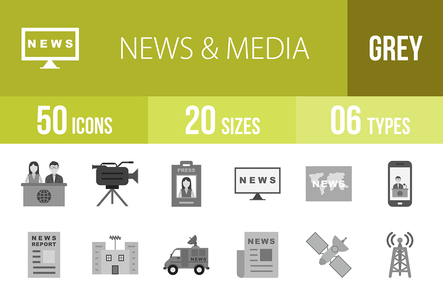 50 News & Media Greyscale Icons in Graphics - product preview 8