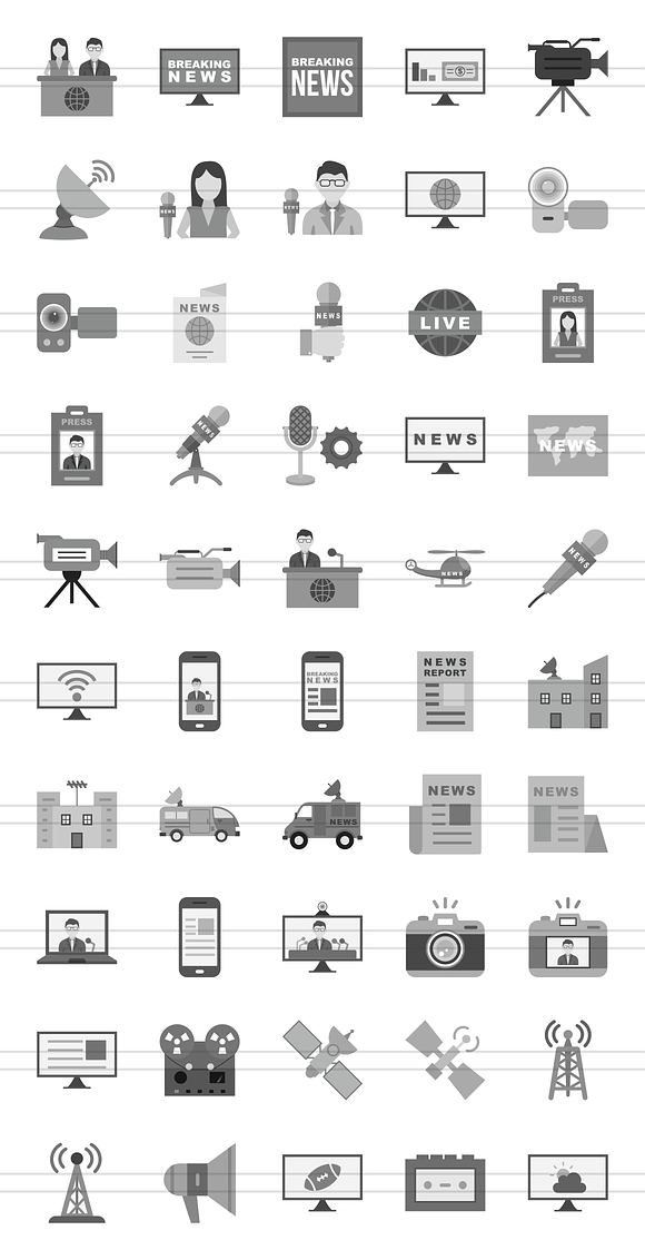 50 News & Media Greyscale Icons in Graphics - product preview 1