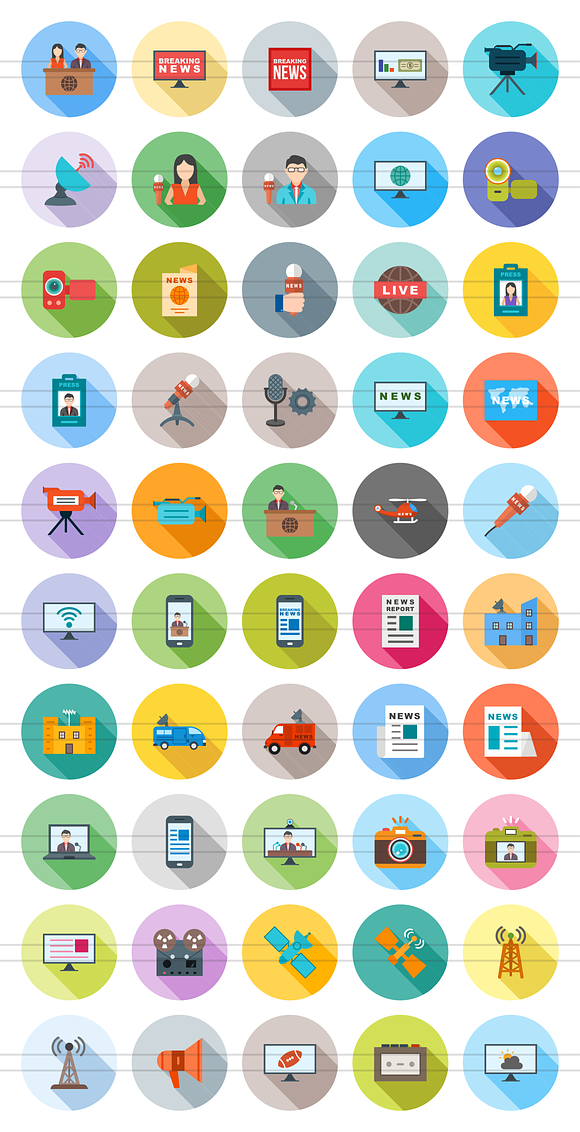 50 News & Media Flat Shadowed Icons in Graphics - product preview 1