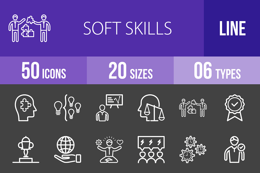 50 Soft Skills Line Inverted Icons in Graphics - product preview 8