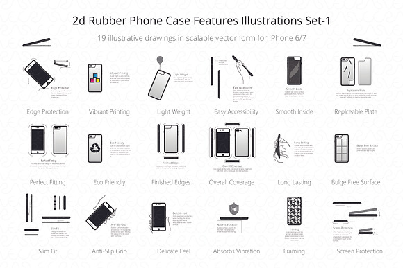 2d Rubber Case Feature Illustrations in Product Mockups - product preview 1