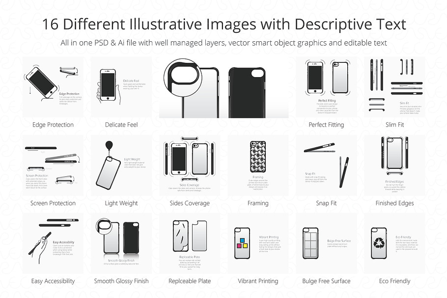 2D PC Phone Case Illustrations Set in Product Mockups - product preview 8