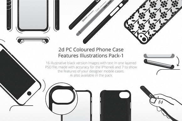 2D PC Phone Case Illustrations Set in Product Mockups - product preview 1