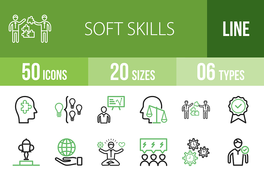 50 Soft Skills Green & Black Icons in Graphics - product preview 8