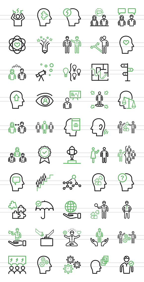 50 Soft Skills Green & Black Icons in Graphics - product preview 1