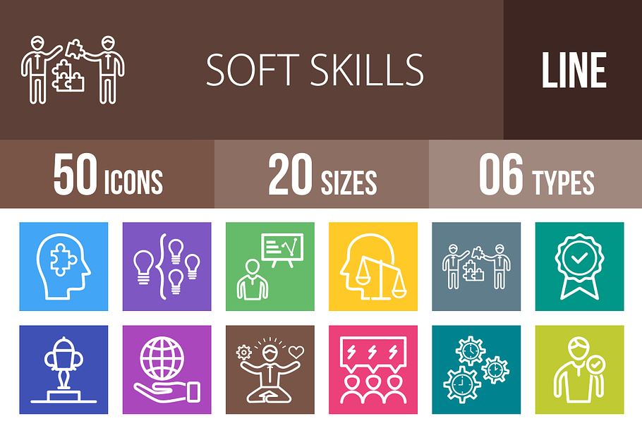 50 Soft Skills Line Multicolor Icons