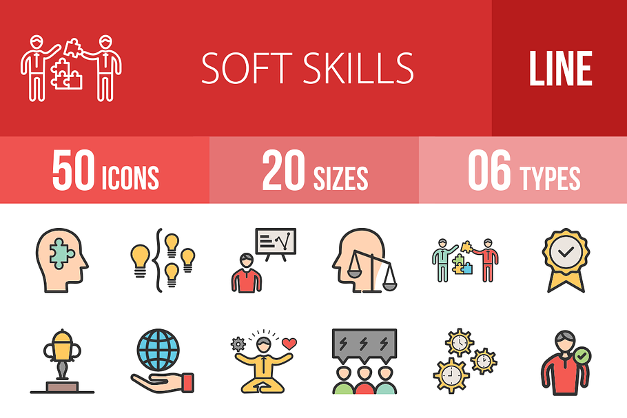 50 Soft Skills Filled Line Icons in Graphics - product preview 8