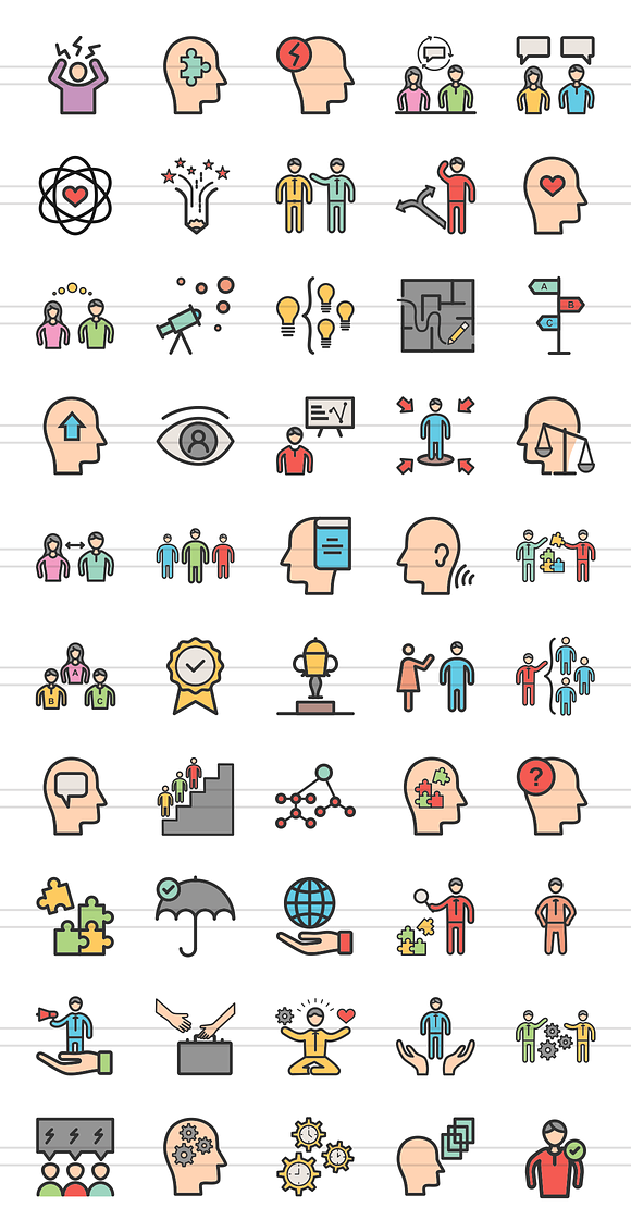 50 Soft Skills Filled Line Icons in Graphics - product preview 1