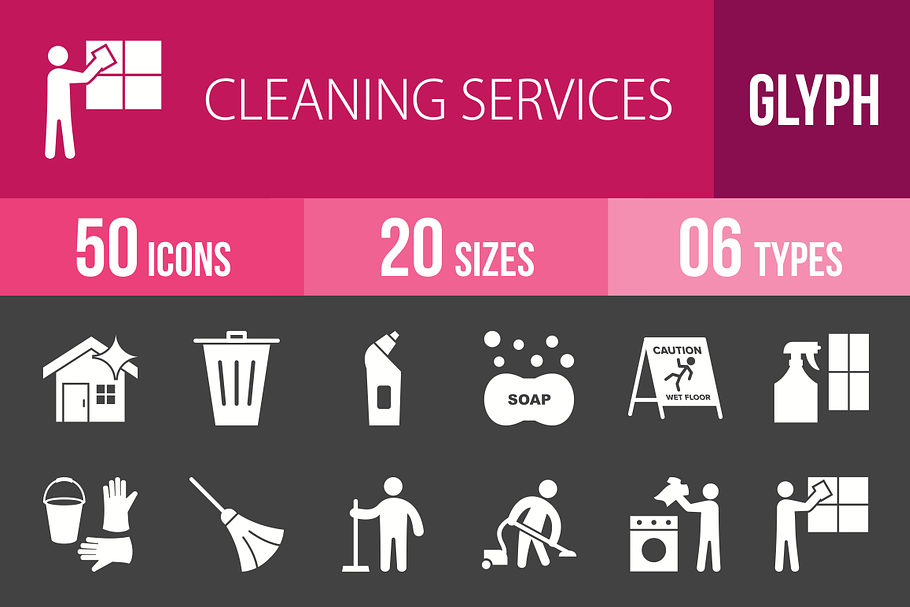 50 Cleaning Glyph Inverted Icons