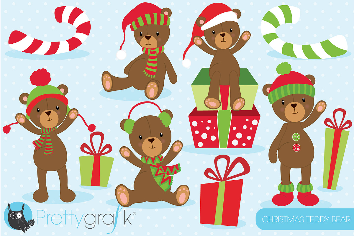Christmas Teddy bear clipart in Illustrations - product preview 8