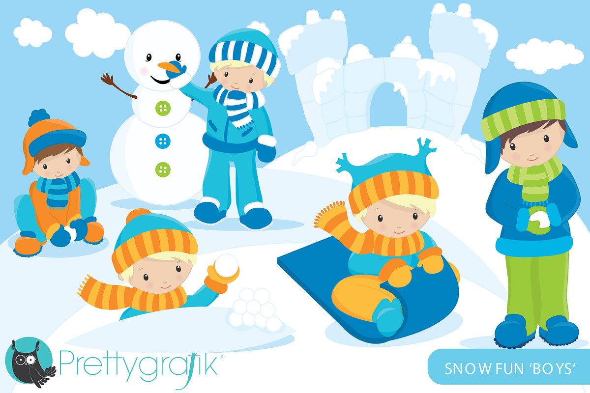Snow boys clipart commercial in Illustrations - product preview 8