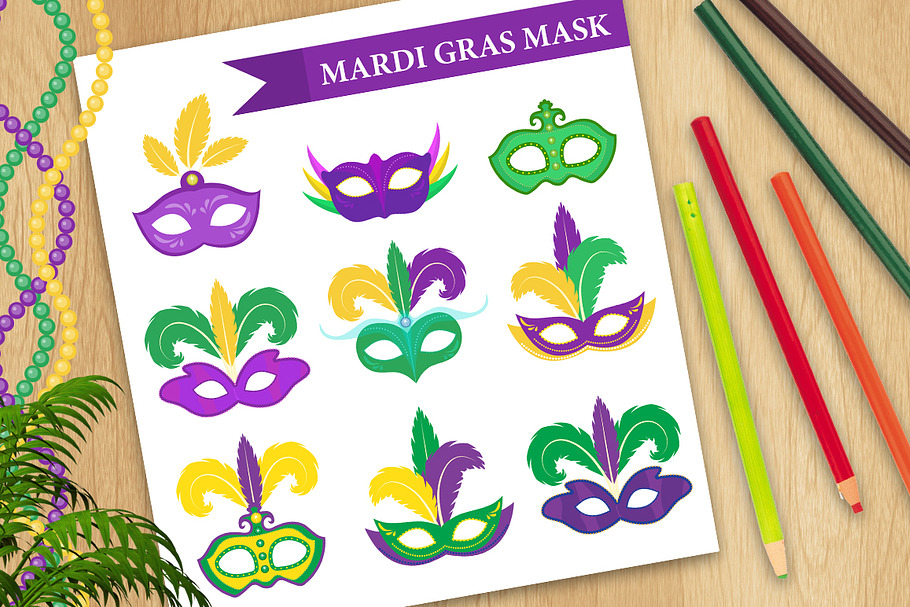 Mardi Gras mask set in Objects - product preview 8