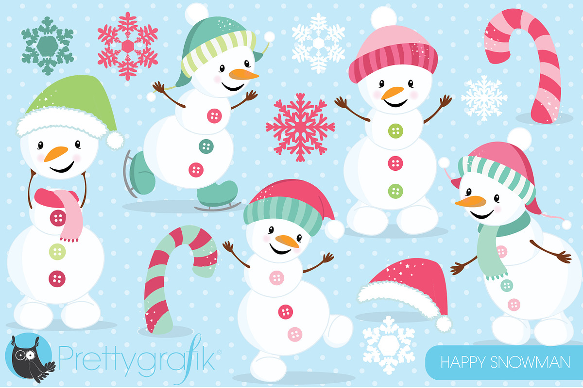 Happy PINK Snowman clipart in Illustrations - product preview 8