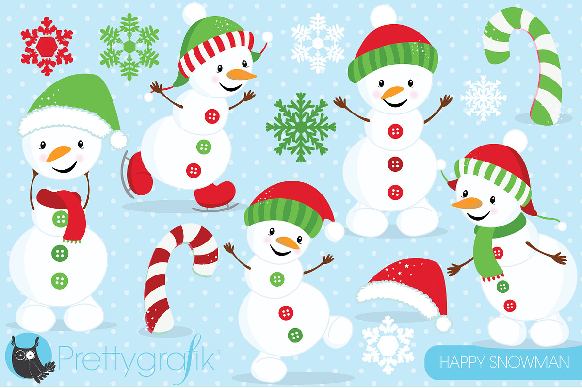 Happy Snowman clipart commercial in Illustrations - product preview 8