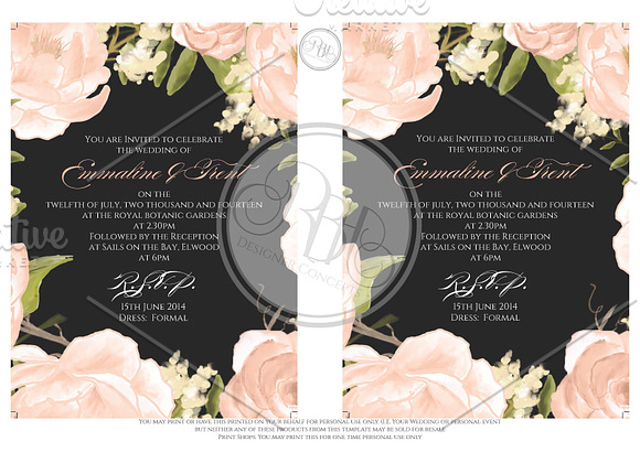 Peach Peonies Wedding Invite in Wedding Templates - product preview 1