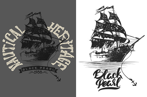 Hand drawing ship T-shirt Printing in Illustrations - product preview 3