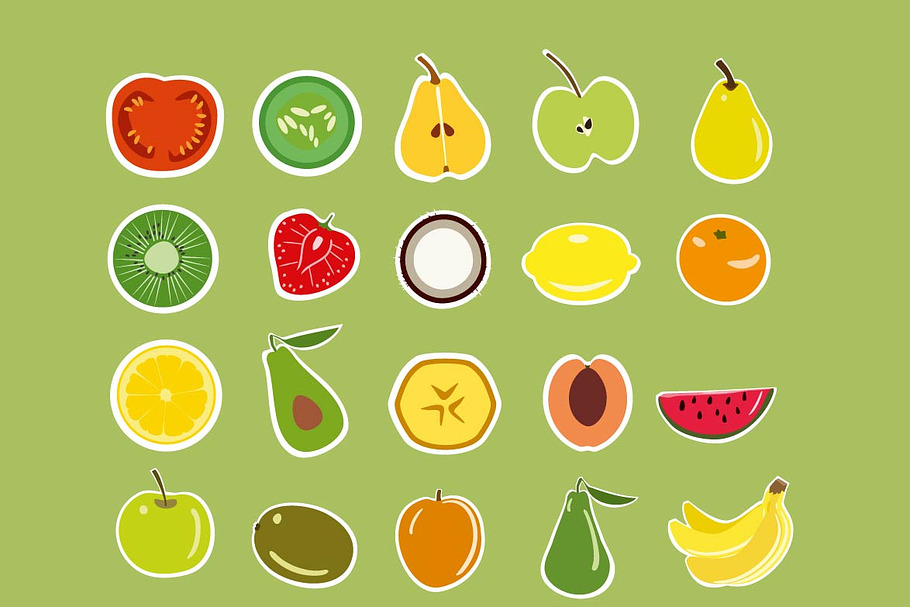 Stickers fruits and vegetables set
