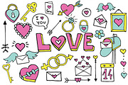 Valentines Doodle Clipart Set