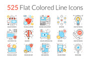 525 Flat Colored Line Icons