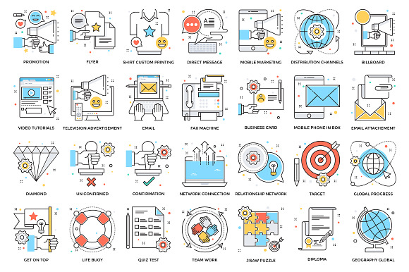 525 Flat Colored Line Icons in Server Icons - product preview 3