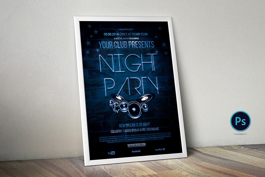 Night Party Flyer Poster in Flyer Templates - product preview 8