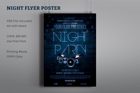 Night Party Flyer Poster in Flyer Templates - product preview 1