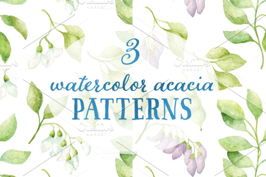 3 watercolor acacia patterns