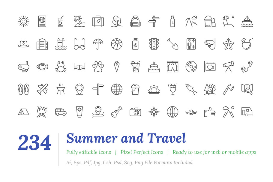 234 Summer and Travel Outine Icons