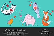 Cute animals in love. Set of 5
