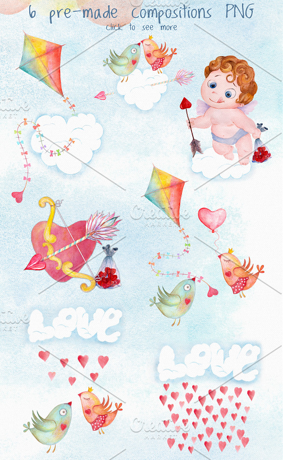 Valentines day love watercolor set in Illustrations - product preview 2