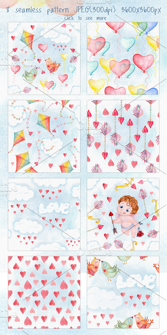 Valentines day love watercolor set in Illustrations - product preview 4