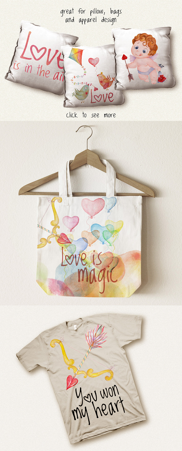 Valentines day love watercolor set in Illustrations - product preview 7