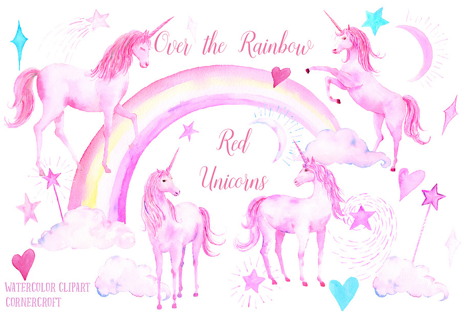 Watercolor Pink Unicorns