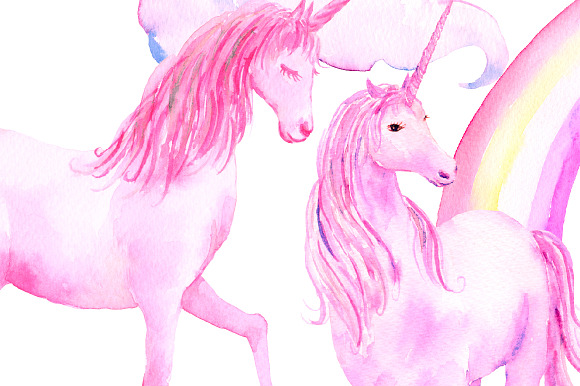 Watercolor Pink Unicorns in Illustrations - product preview 2