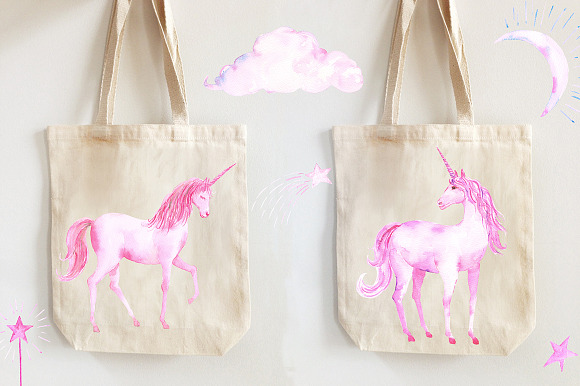 Watercolor Pink Unicorns in Illustrations - product preview 3