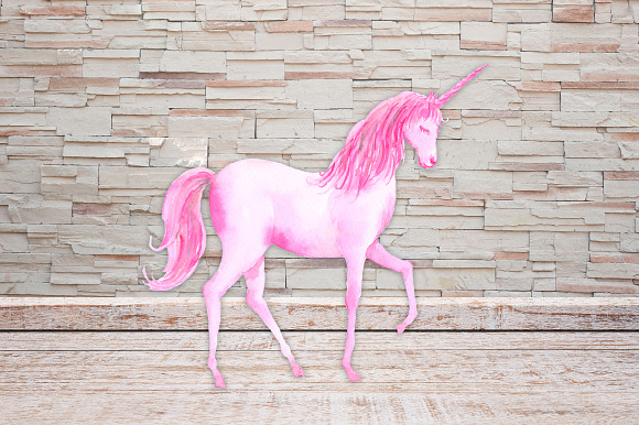 Watercolor Pink Unicorns in Illustrations - product preview 4