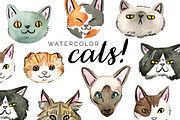 Watercolor Cats! Clipart Set