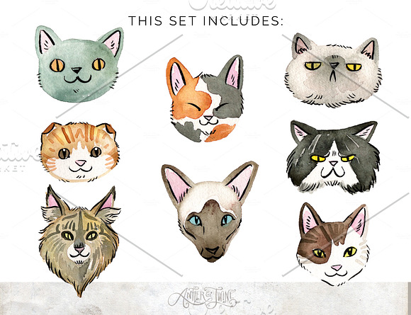 Watercolor Cats! Clipart Set in Illustrations - product preview 1