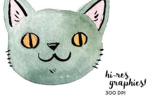 Watercolor Cats! Clipart Set in Illustrations - product preview 2