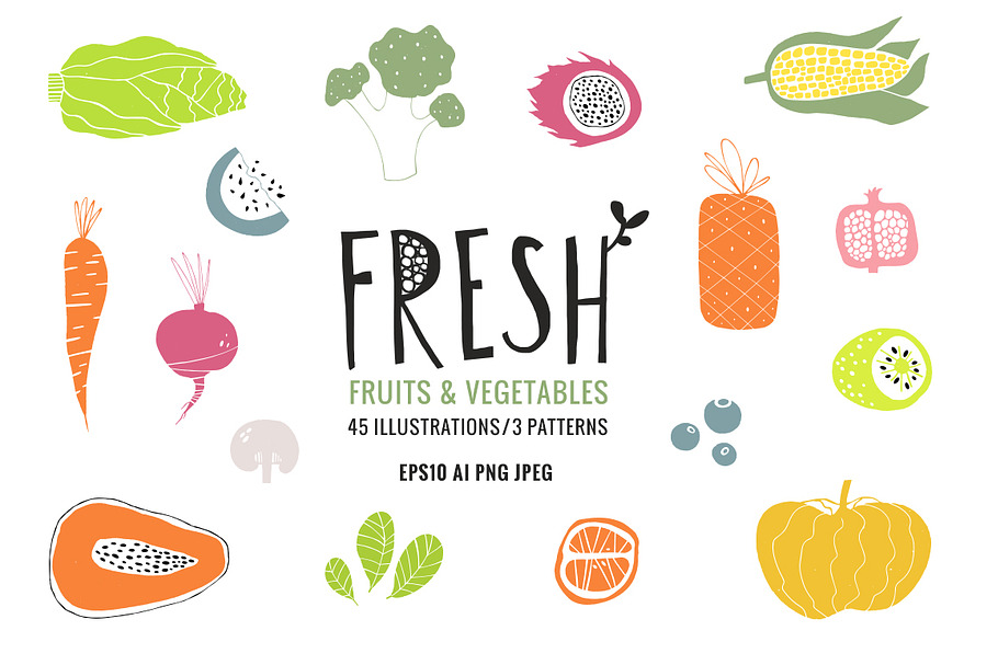 Fresh bundle of fruits & vegetables in Illustrations - product preview 8