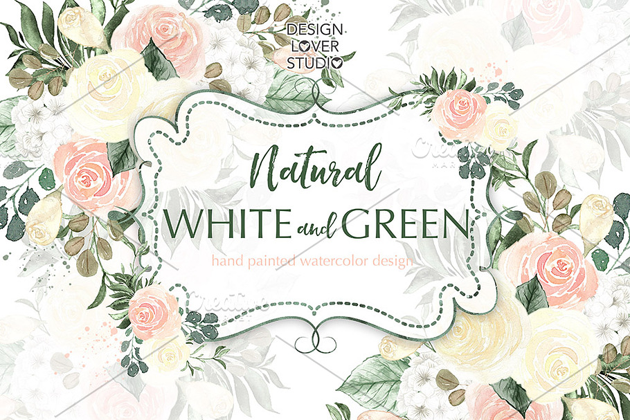 Watercolor Natural White and Green