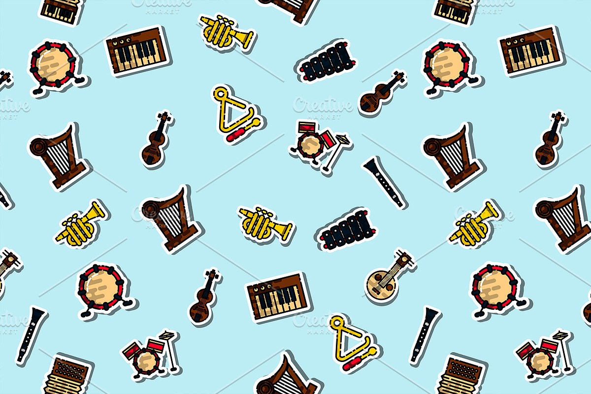Colored musical instruments pattern in Patterns - product preview 8