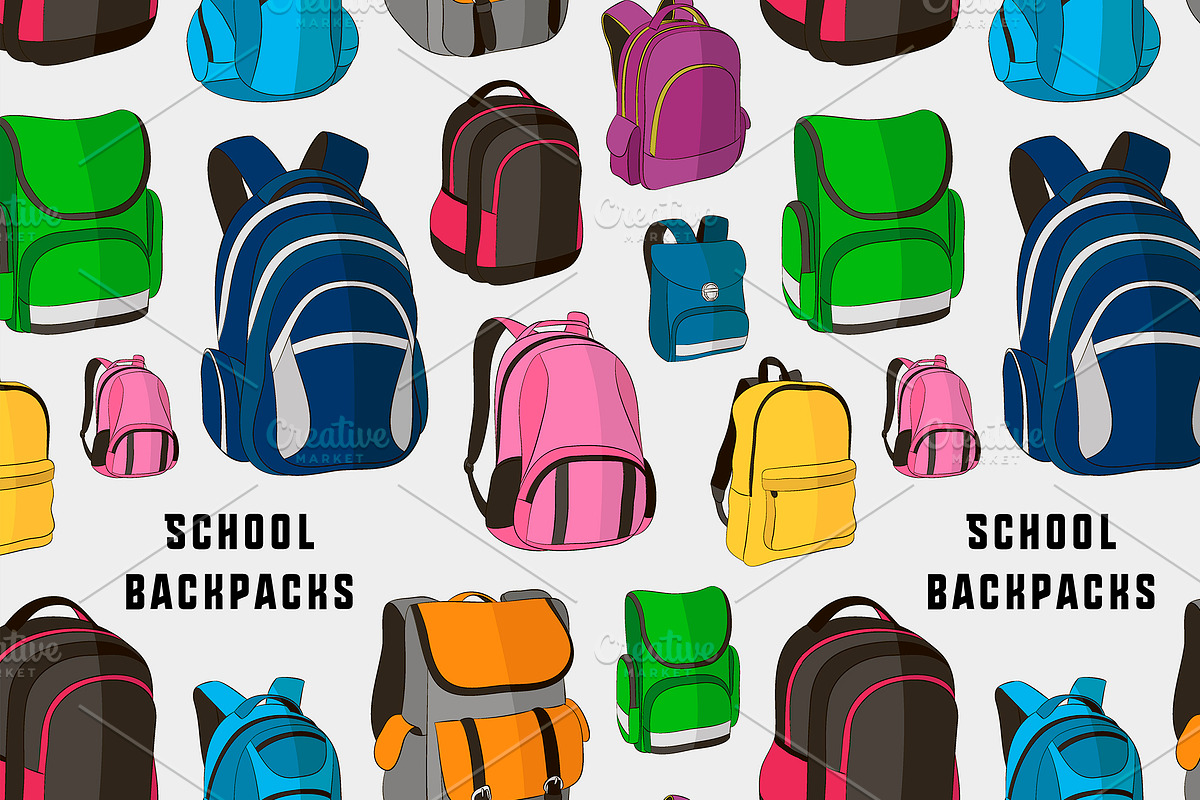Colored school backpacks set pattern in Patterns - product preview 8