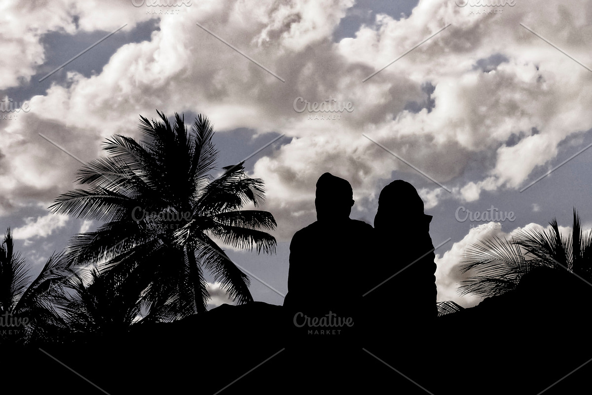 Couple Silhouette Watching the View  in Illustrations - product preview 8
