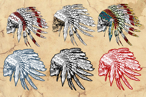 skulls in a hat with feathers. in Illustrations - product preview 1